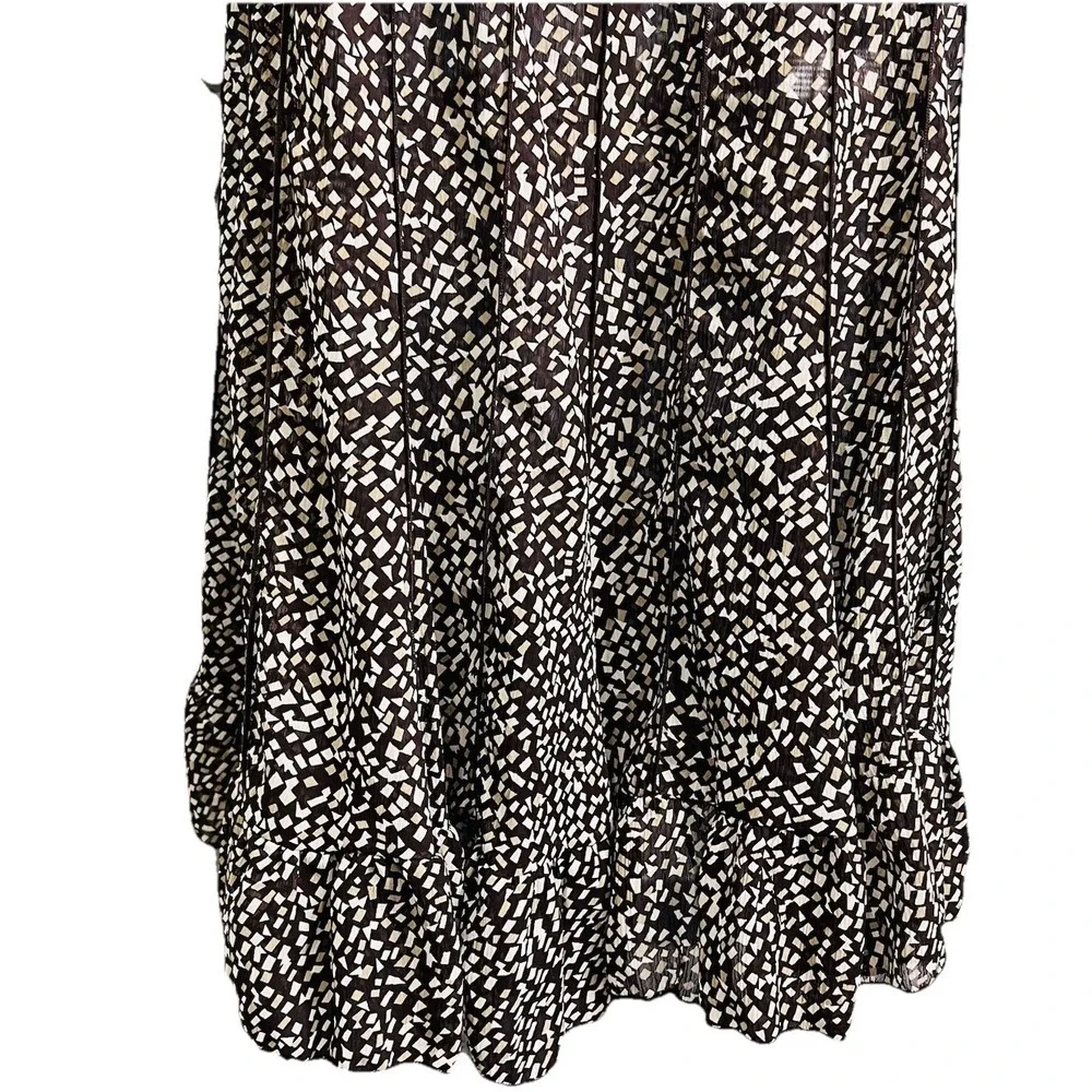 Z Studio Pleated Midi Dress Size 14 Black Cream Geometric Sleeveless Flowy Y2K
